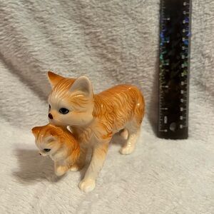 Orange and White mother and kitten figurine